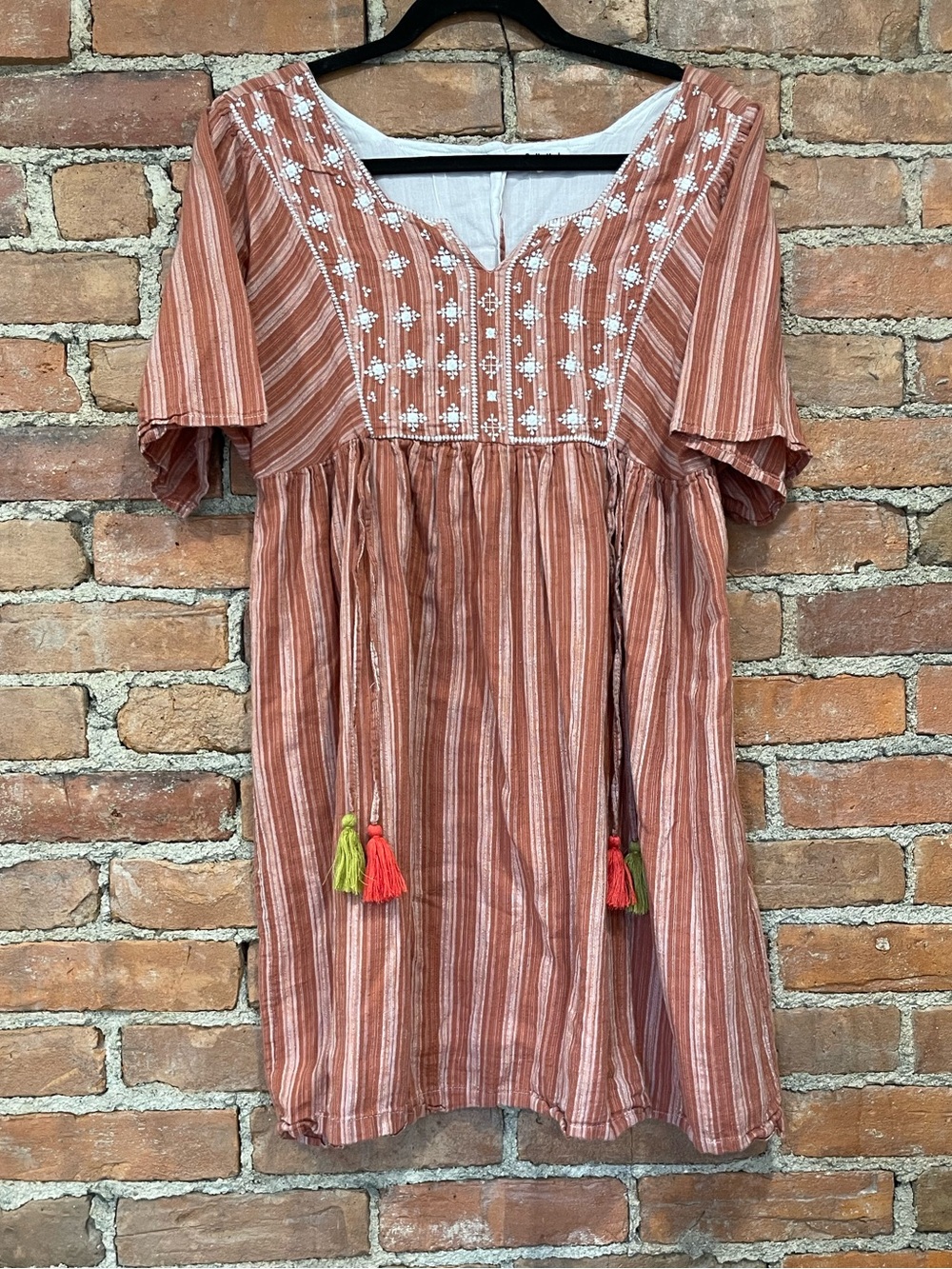 THML Rust and Cream Striped Boho Dress | Size Small | 100% Cotton